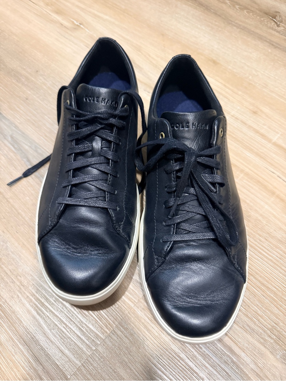 Cole Haan Black Leather Low-Top Sneakers with White Sole